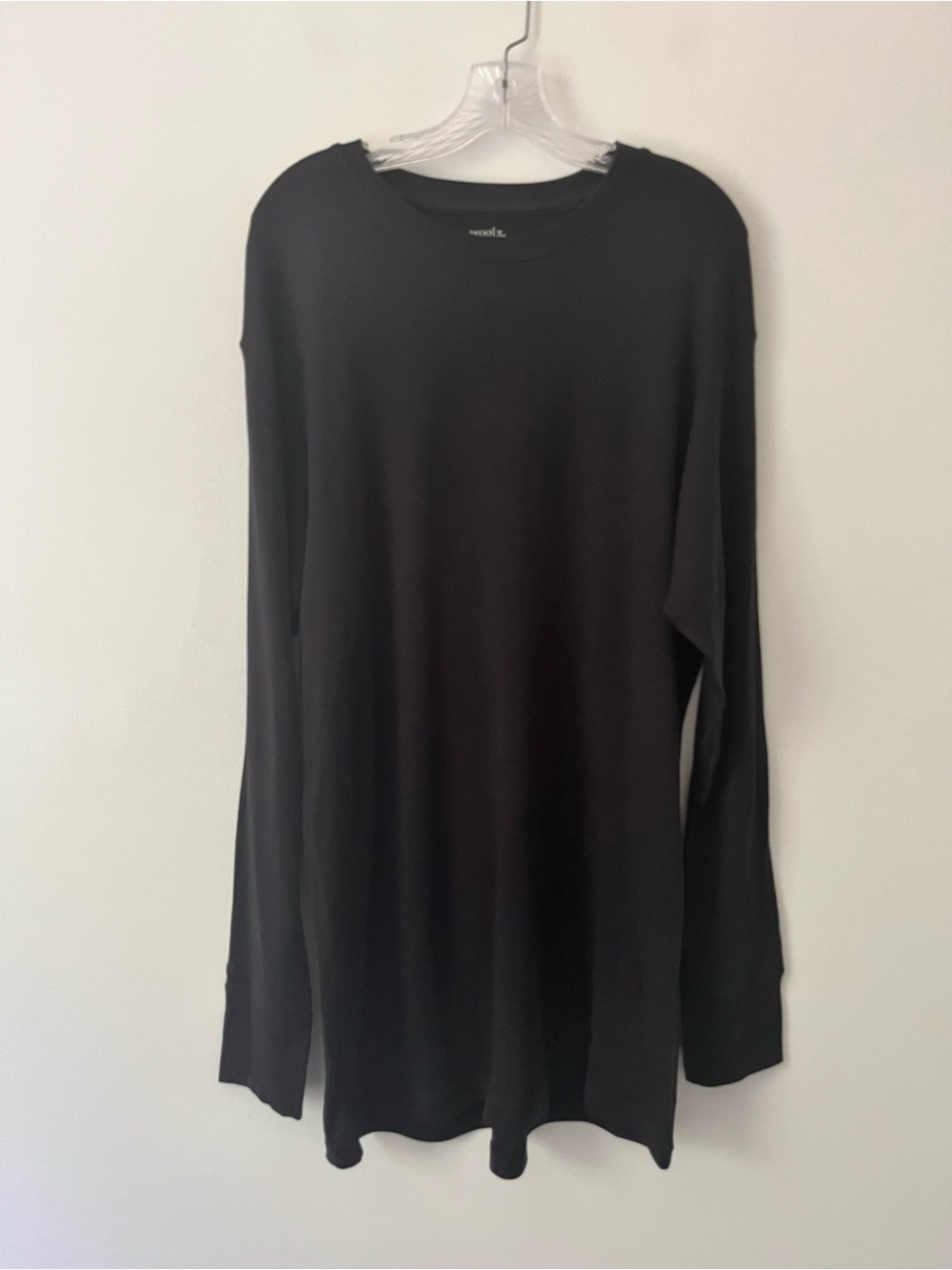 WoolX 100% Merino Wool Black Long Sleeve Longline Base Layer Knit T Shirt 2XL